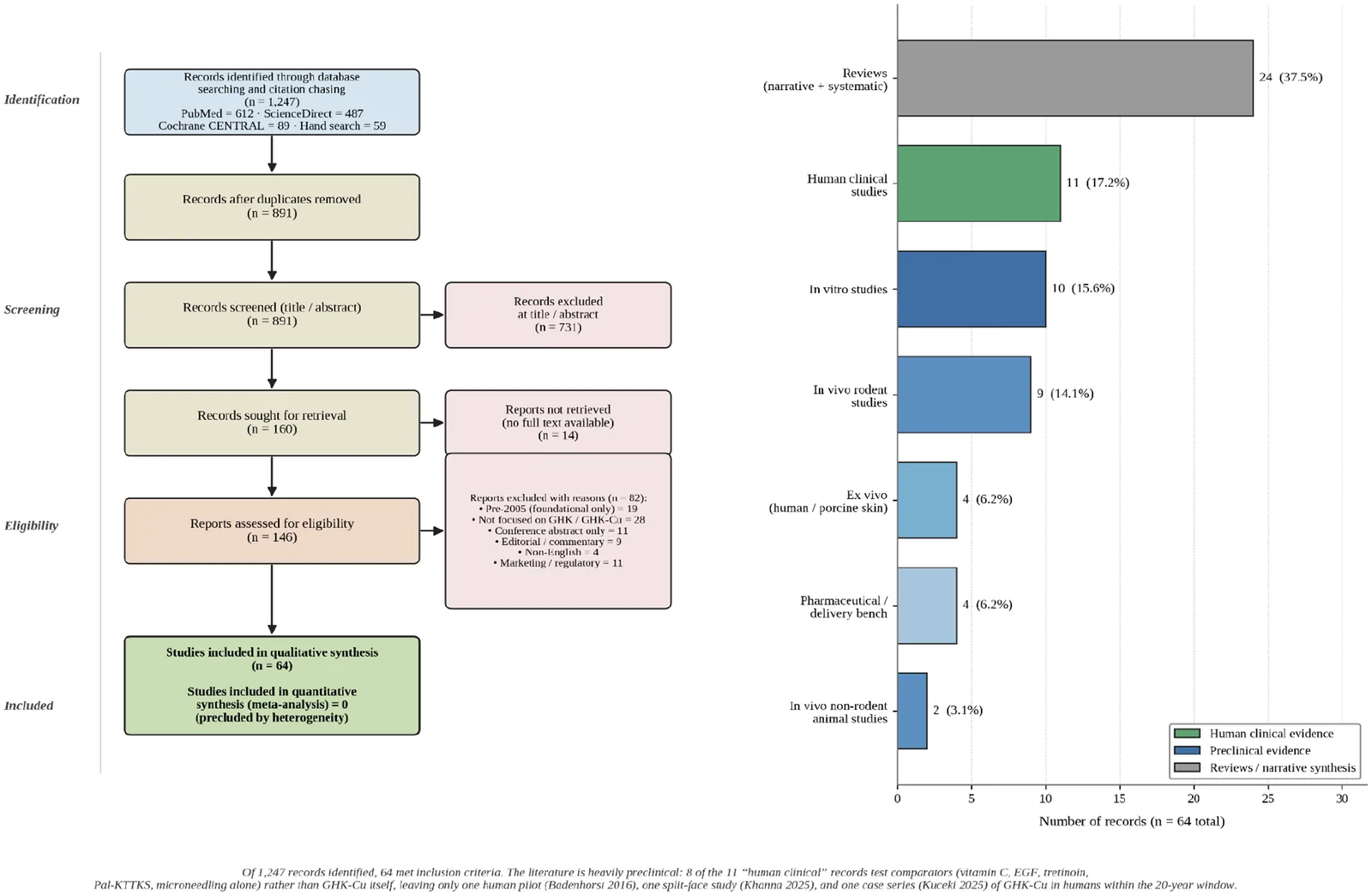 PRISMA 2020 flow diagram and stratification of included studies by model type.
